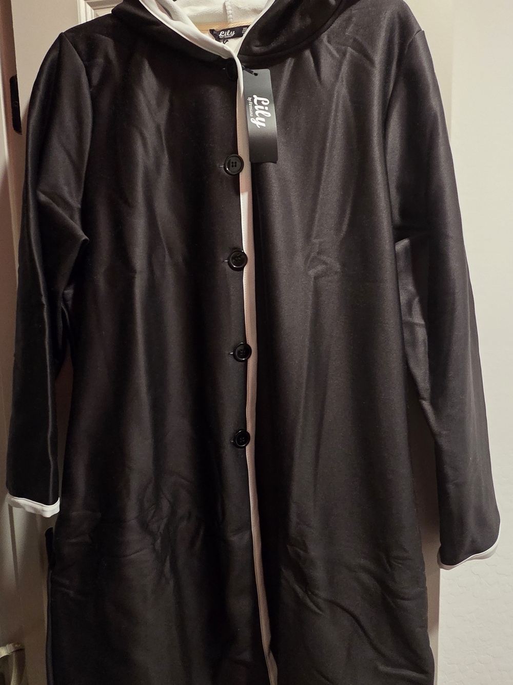 Lily Black Hooded Trench Coat with White Trim